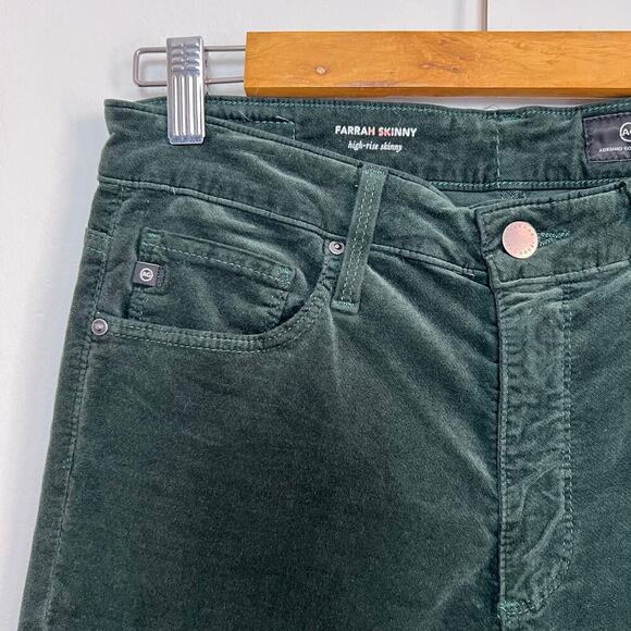 AG Adriano Goldschmied Farrah Skinny High Rise Green Stretch Velvet Jeans 29R - Picture 5 of 10